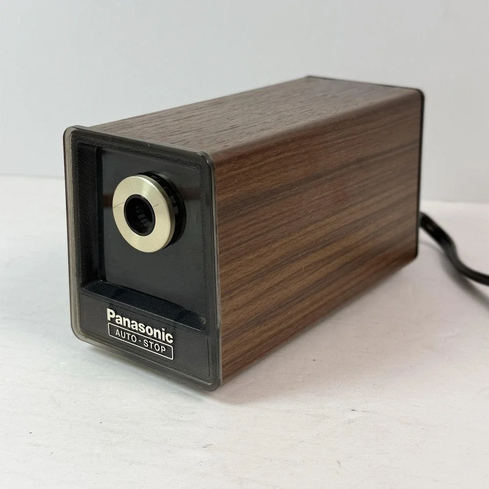 Vintage Panasonic Electric Pencil Sharpener Auto Stop Woodgrain KP-77 Japan